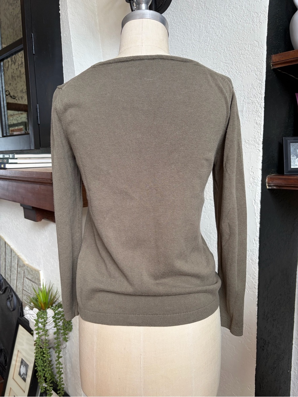 Banana Republic Bird Graphic Sweater Olive Green Cotton Rayon Knit Size S - Picture 3 of 7